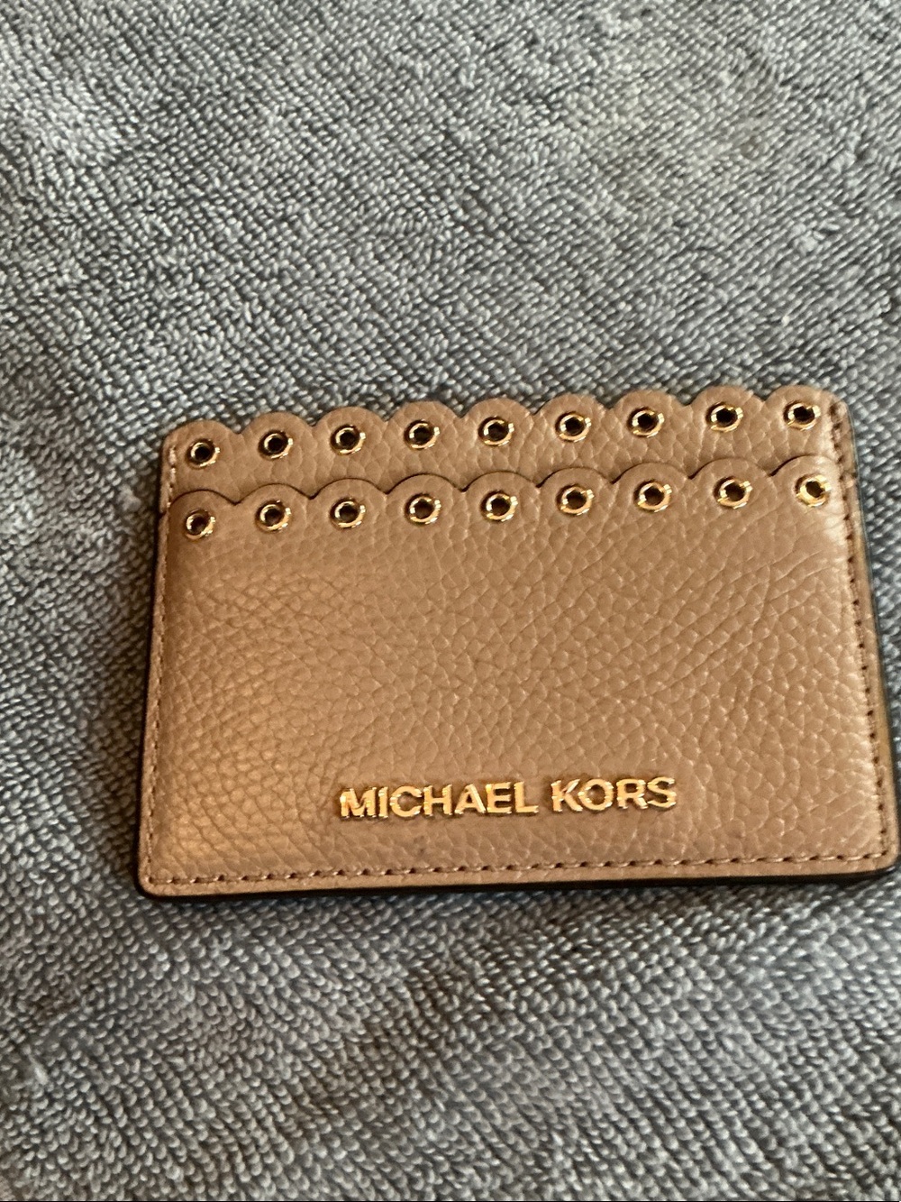 Michael Kors Taupe Leather Card Holder with Gold Accents